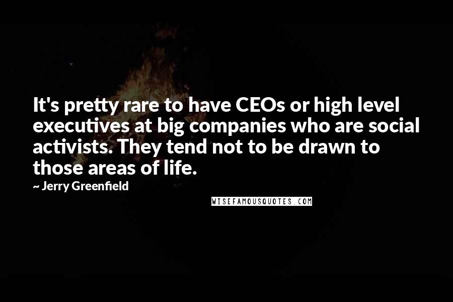 Jerry Greenfield Quotes: It's pretty rare to have CEOs or high level executives at big companies who are social activists. They tend not to be drawn to those areas of life.