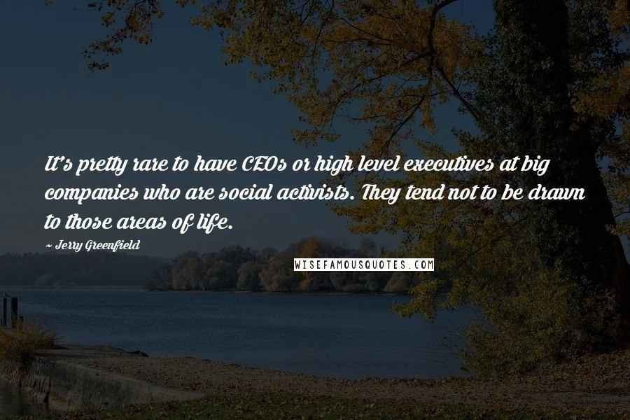 Jerry Greenfield Quotes: It's pretty rare to have CEOs or high level executives at big companies who are social activists. They tend not to be drawn to those areas of life.