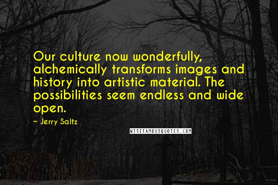 Jerry Saltz Quotes: Our culture now wonderfully, alchemically transforms images and history into artistic material. The possibilities seem endless and wide open.