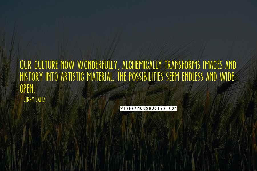Jerry Saltz Quotes: Our culture now wonderfully, alchemically transforms images and history into artistic material. The possibilities seem endless and wide open.