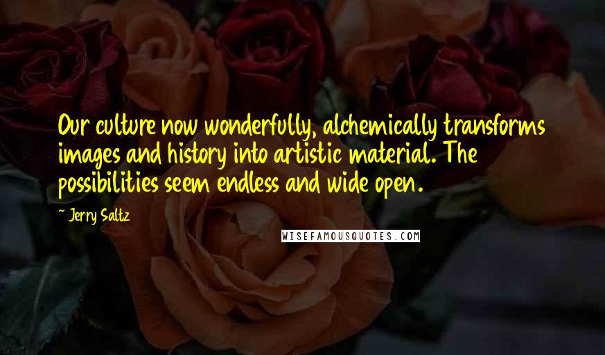 Jerry Saltz Quotes: Our culture now wonderfully, alchemically transforms images and history into artistic material. The possibilities seem endless and wide open.