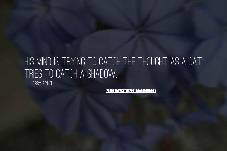 Jerry Spinelli Quotes: His mind is trying to catch the thought as a cat tries to catch a shadow.