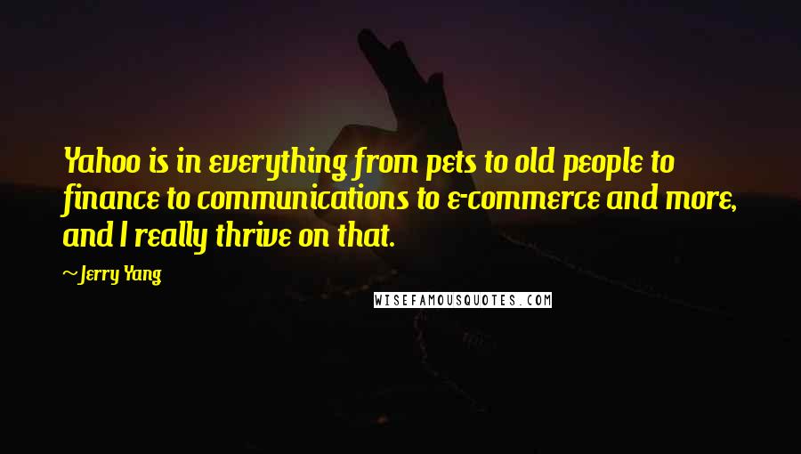 Jerry Yang Quotes: Yahoo is in everything from pets to old people to finance to communications to e-commerce and more, and I really thrive on that.