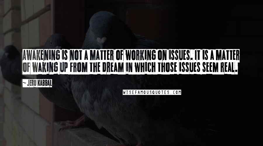 Jeru Kabbal Quotes: Awakening is not a matter of working on issues. It is a matter of waking up from the dream in which those issues seem real.