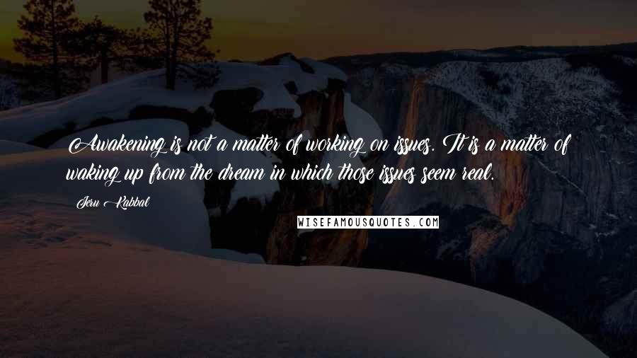 Jeru Kabbal Quotes: Awakening is not a matter of working on issues. It is a matter of waking up from the dream in which those issues seem real.