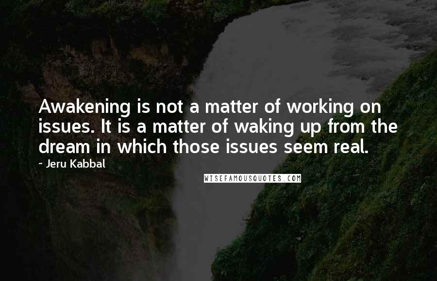 Jeru Kabbal Quotes: Awakening is not a matter of working on issues. It is a matter of waking up from the dream in which those issues seem real.