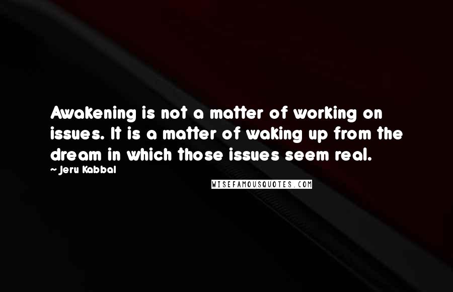 Jeru Kabbal Quotes: Awakening is not a matter of working on issues. It is a matter of waking up from the dream in which those issues seem real.