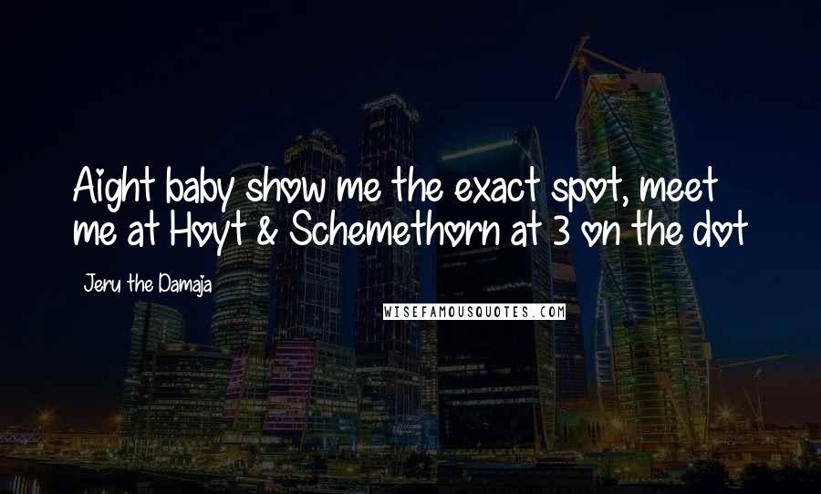 Jeru The Damaja Quotes: Aight baby show me the exact spot, meet me at Hoyt & Schemethorn at 3 on the dot