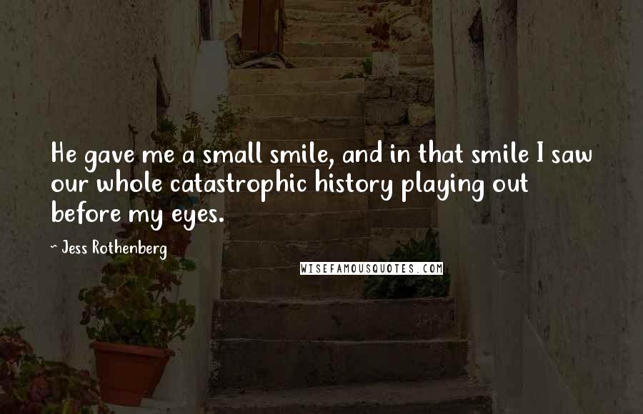 Jess Rothenberg Quotes: He gave me a small smile, and in that smile I saw our whole catastrophic history playing out before my eyes.