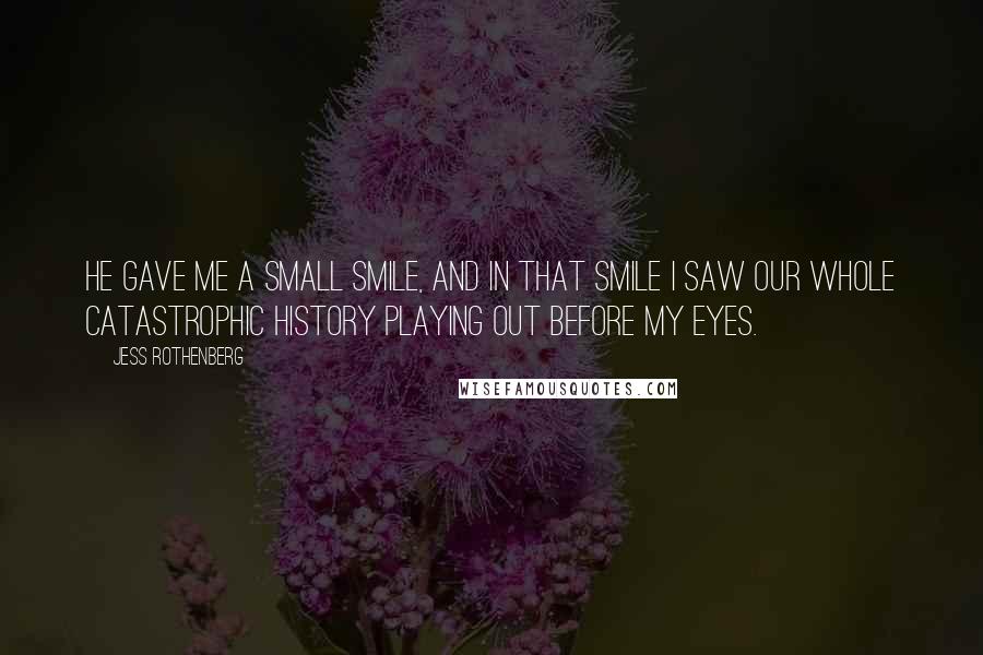 Jess Rothenberg Quotes: He gave me a small smile, and in that smile I saw our whole catastrophic history playing out before my eyes.