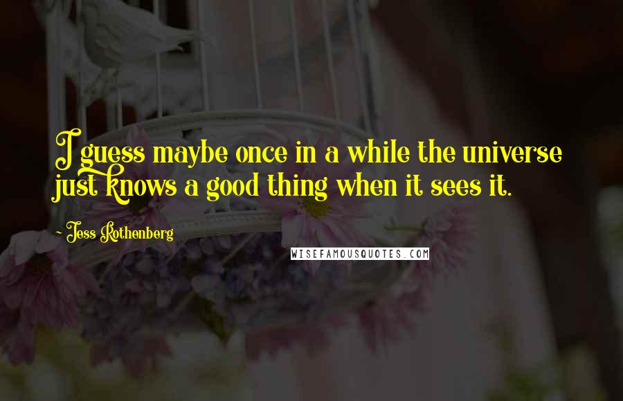 Jess Rothenberg Quotes: I guess maybe once in a while the universe just knows a good thing when it sees it.