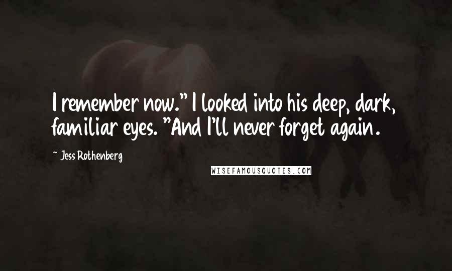 Jess Rothenberg Quotes: I remember now." I looked into his deep, dark, familiar eyes. "And I'll never forget again.