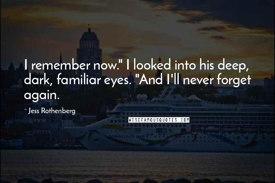Jess Rothenberg Quotes: I remember now." I looked into his deep, dark, familiar eyes. "And I'll never forget again.