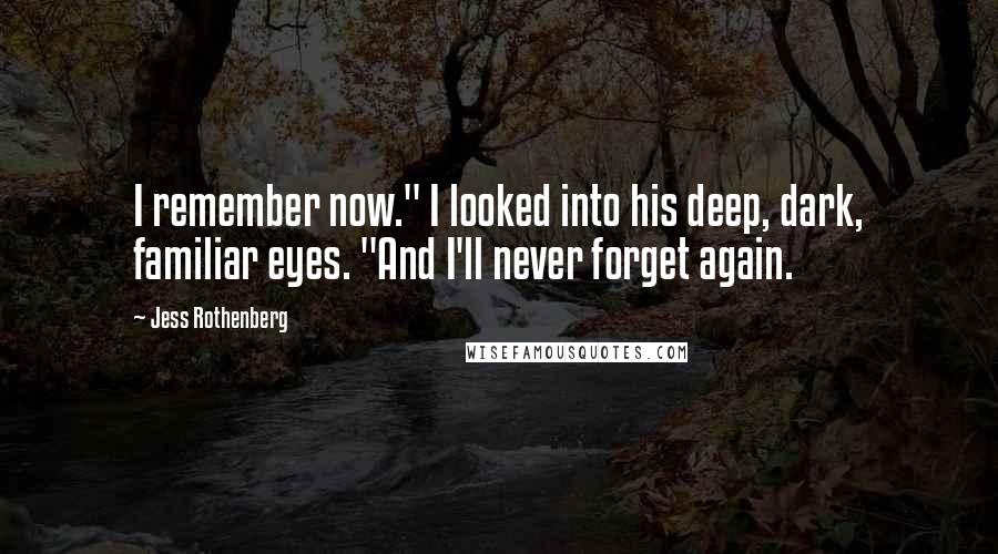 Jess Rothenberg Quotes: I remember now." I looked into his deep, dark, familiar eyes. "And I'll never forget again.
