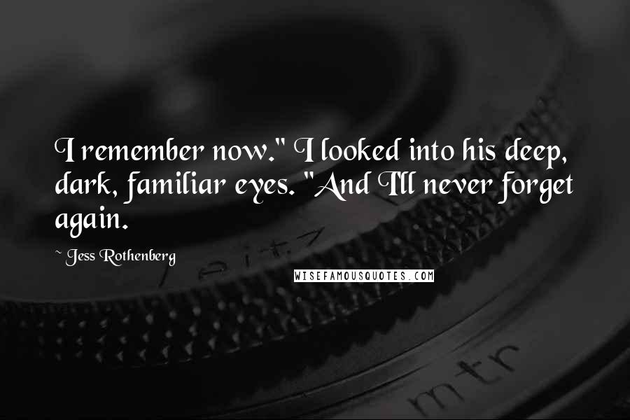 Jess Rothenberg Quotes: I remember now." I looked into his deep, dark, familiar eyes. "And I'll never forget again.