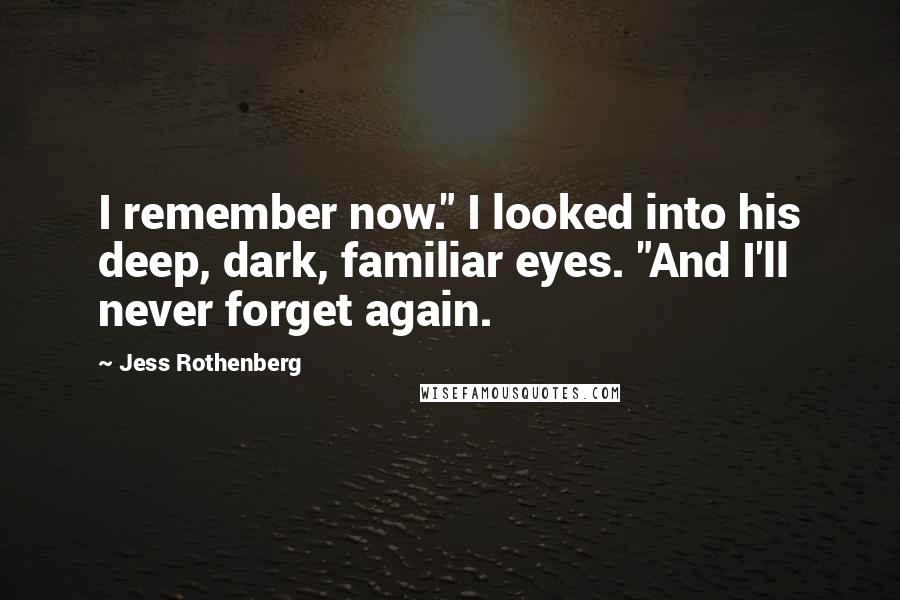 Jess Rothenberg Quotes: I remember now." I looked into his deep, dark, familiar eyes. "And I'll never forget again.