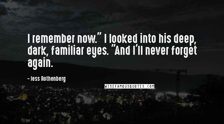 Jess Rothenberg Quotes: I remember now." I looked into his deep, dark, familiar eyes. "And I'll never forget again.