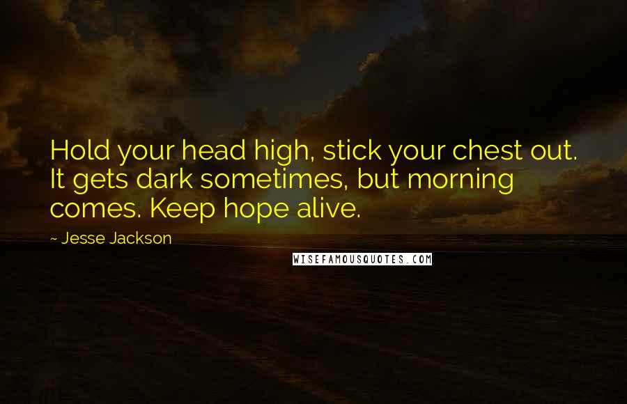 Jesse Jackson Quotes: Hold your head high, stick your chest out. It gets dark sometimes, but morning comes. Keep hope alive.