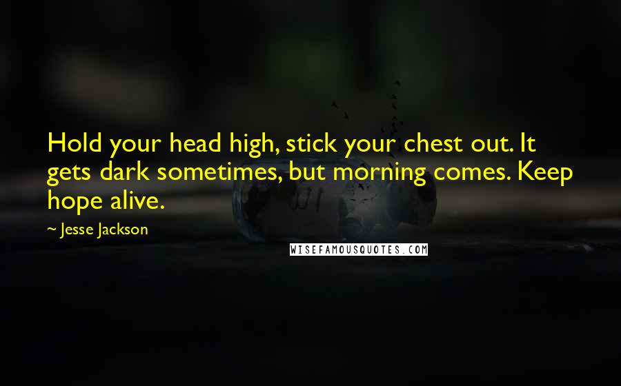 Jesse Jackson Quotes: Hold your head high, stick your chest out. It gets dark sometimes, but morning comes. Keep hope alive.