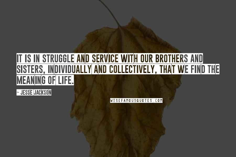 Jesse Jackson Quotes: It is in struggle and service with our brothers and sisters, individually and collectively, that we find the meaning of life.