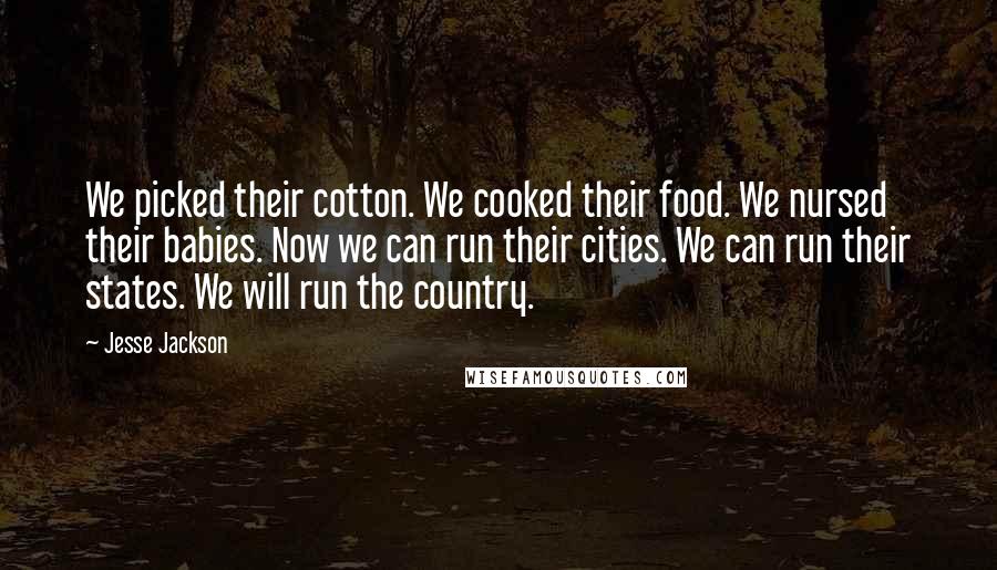 Jesse Jackson Quotes: We picked their cotton. We cooked their food. We nursed their babies. Now we can run their cities. We can run their states. We will run the country.