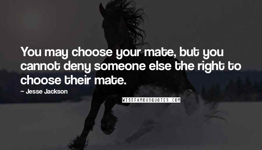 Jesse Jackson Quotes: You may choose your mate, but you cannot deny someone else the right to choose their mate.