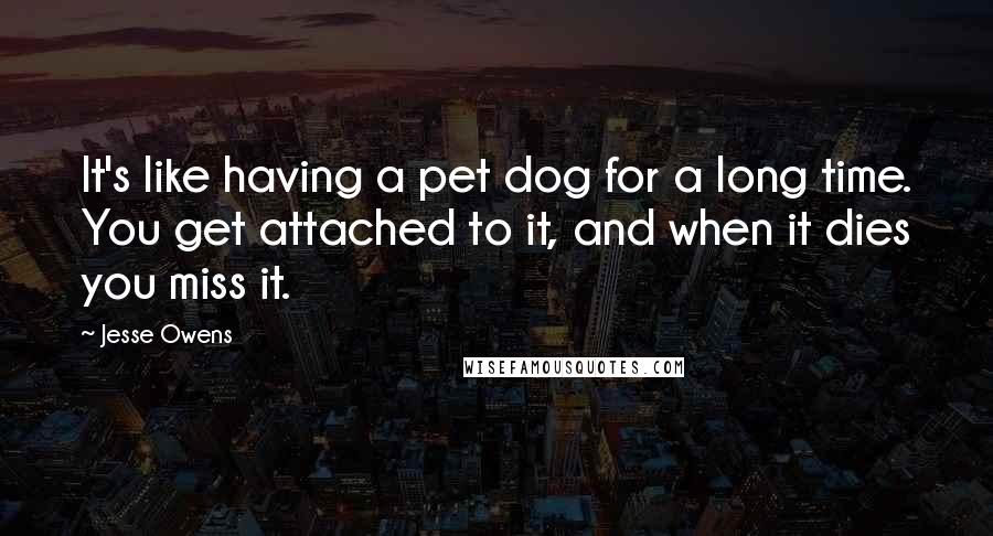 Jesse Owens Quotes: It's like having a pet dog for a long time. You get attached to it, and when it dies you miss it.