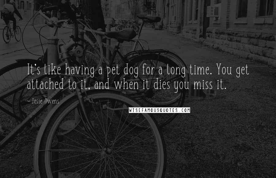 Jesse Owens Quotes: It's like having a pet dog for a long time. You get attached to it, and when it dies you miss it.