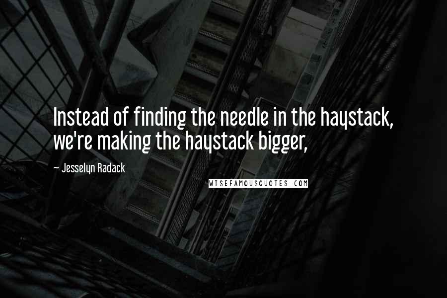 Jesselyn Radack Quotes: Instead of finding the needle in the haystack, we're making the haystack bigger,