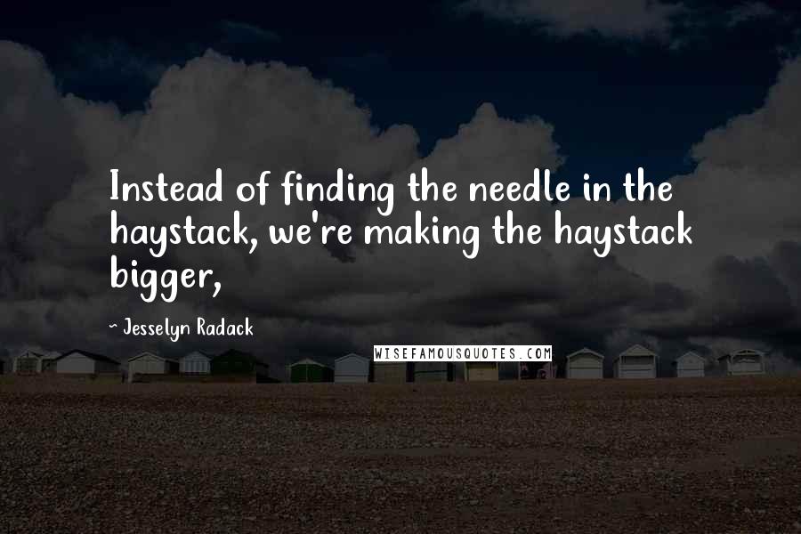 Jesselyn Radack Quotes: Instead of finding the needle in the haystack, we're making the haystack bigger,