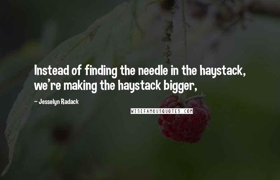 Jesselyn Radack Quotes: Instead of finding the needle in the haystack, we're making the haystack bigger,