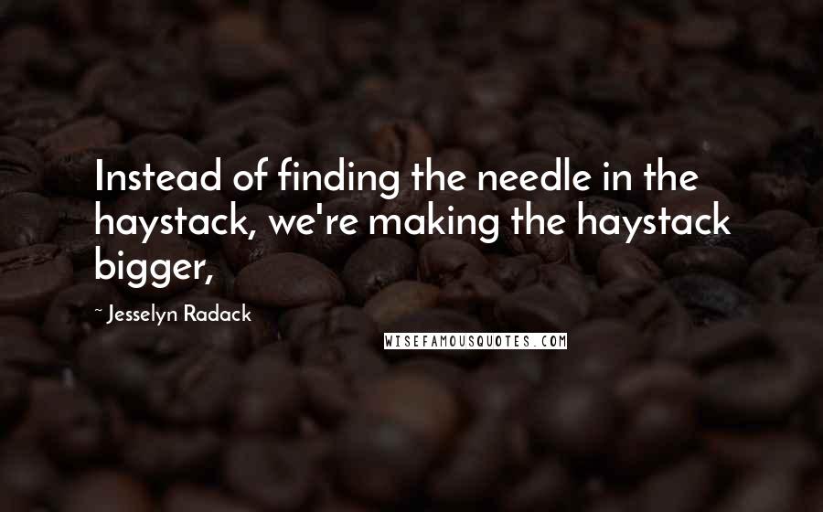 Jesselyn Radack Quotes: Instead of finding the needle in the haystack, we're making the haystack bigger,