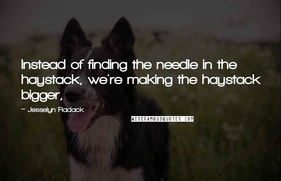 Jesselyn Radack Quotes: Instead of finding the needle in the haystack, we're making the haystack bigger,