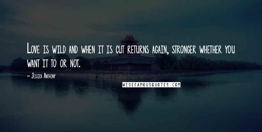 Jessica Anthony Quotes: Love is wild and when it is cut returns again, stronger whether you want it to or not.