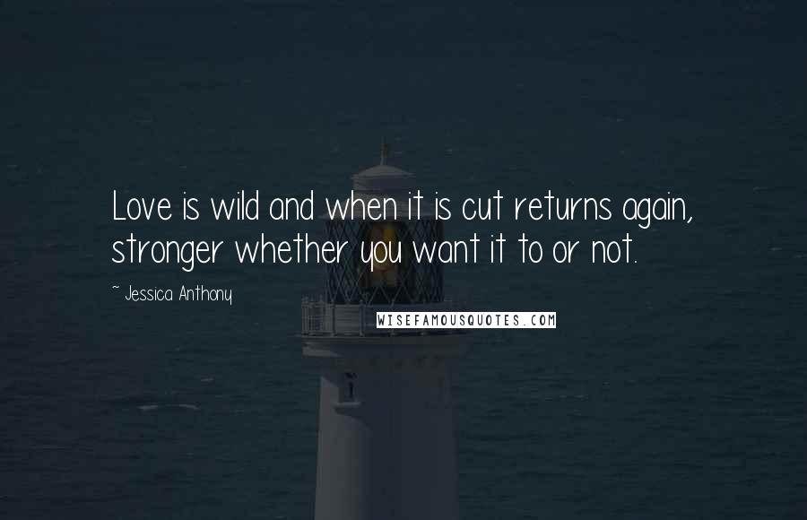 Jessica Anthony Quotes: Love is wild and when it is cut returns again, stronger whether you want it to or not.