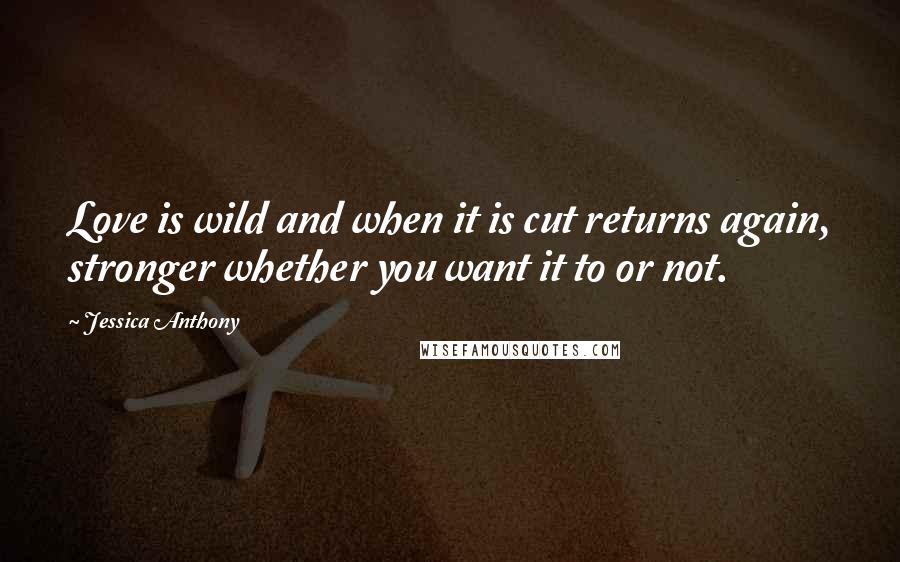 Jessica Anthony Quotes: Love is wild and when it is cut returns again, stronger whether you want it to or not.