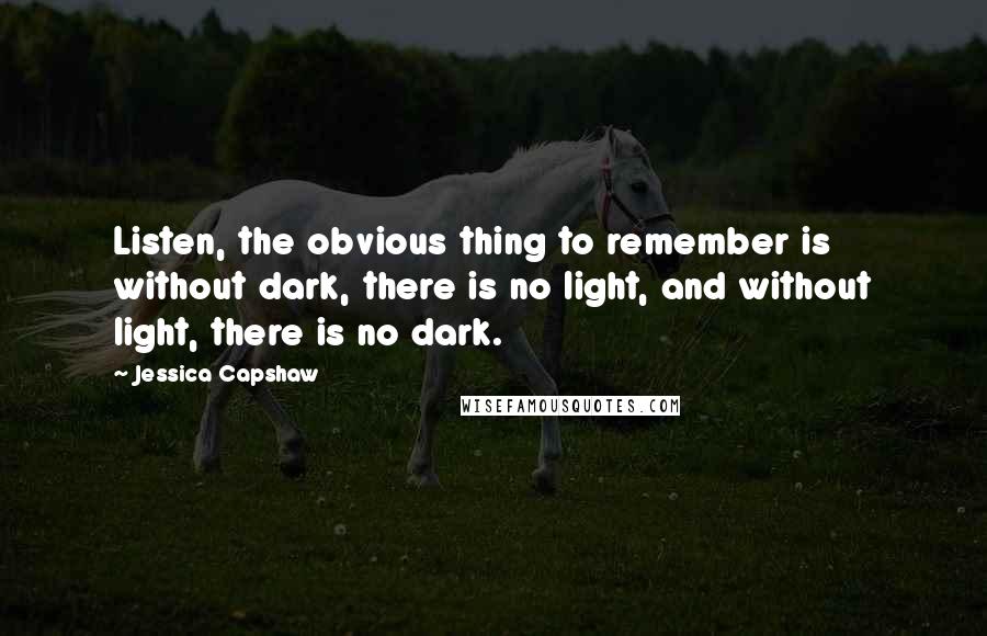 Jessica Capshaw Quotes: Listen, the obvious thing to remember is without dark, there is no light, and without light, there is no dark.