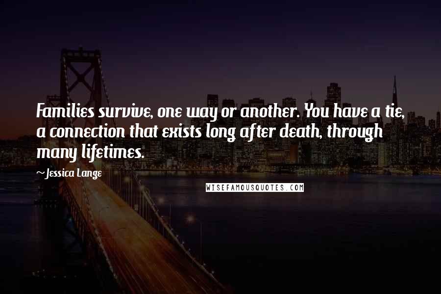 Jessica Lange Quotes: Families survive, one way or another. You have a tie, a connection that exists long after death, through many lifetimes.