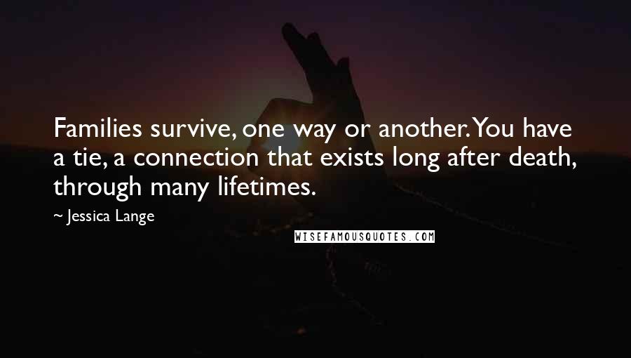 Jessica Lange Quotes: Families survive, one way or another. You have a tie, a connection that exists long after death, through many lifetimes.