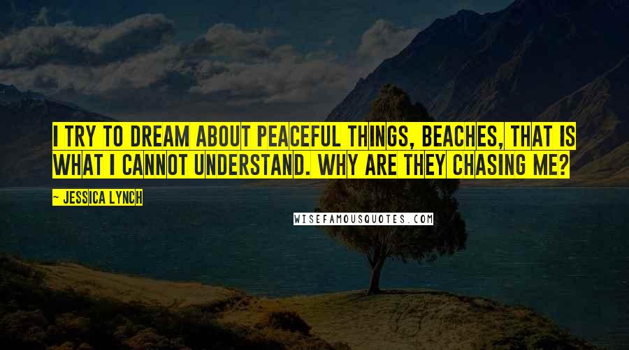Jessica Lynch Quotes: I try to dream about peaceful things, beaches, that is what I cannot understand. Why are they chasing me?