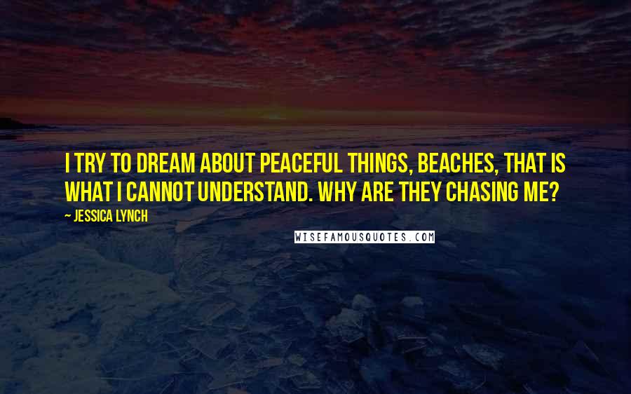 Jessica Lynch Quotes: I try to dream about peaceful things, beaches, that is what I cannot understand. Why are they chasing me?