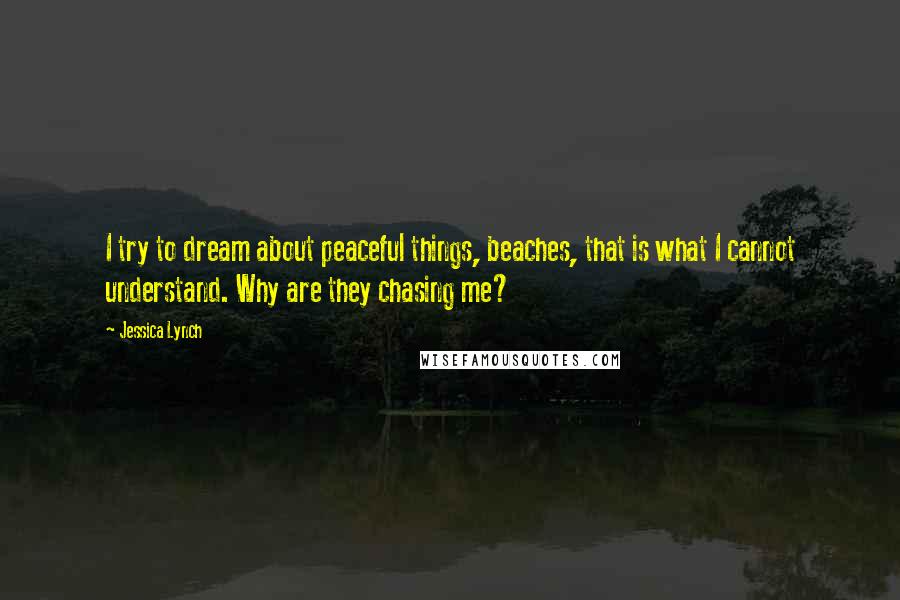 Jessica Lynch Quotes: I try to dream about peaceful things, beaches, that is what I cannot understand. Why are they chasing me?