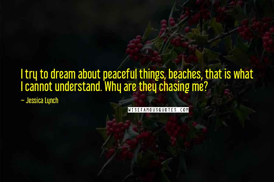 Jessica Lynch Quotes: I try to dream about peaceful things, beaches, that is what I cannot understand. Why are they chasing me?