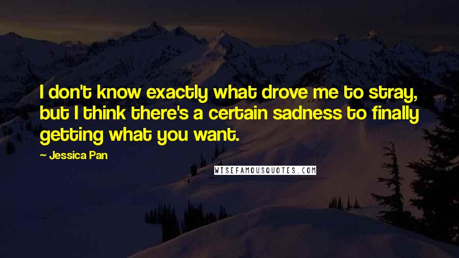 Jessica Pan Quotes: I don't know exactly what drove me to stray, but I think there's a certain sadness to finally getting what you want.