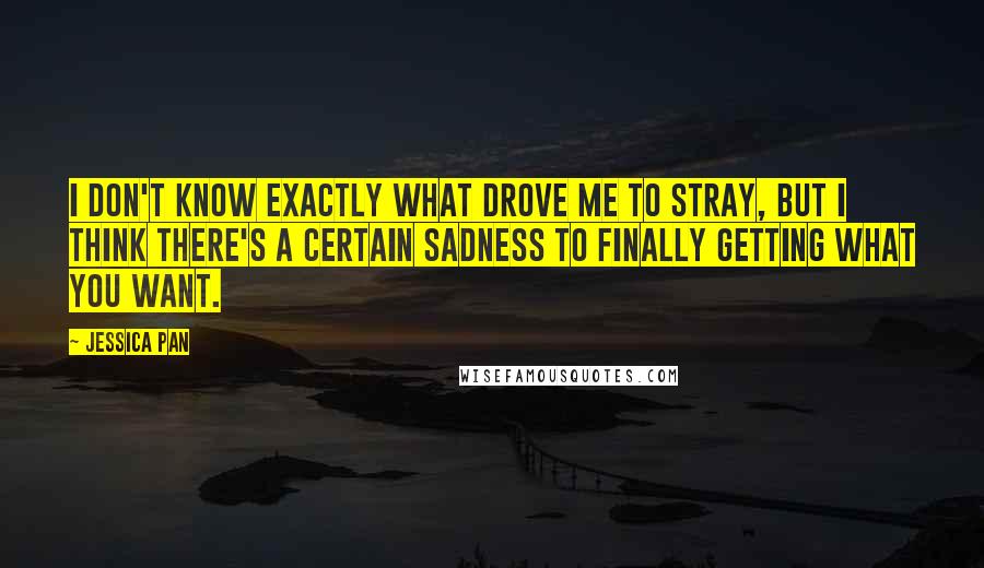 Jessica Pan Quotes: I don't know exactly what drove me to stray, but I think there's a certain sadness to finally getting what you want.