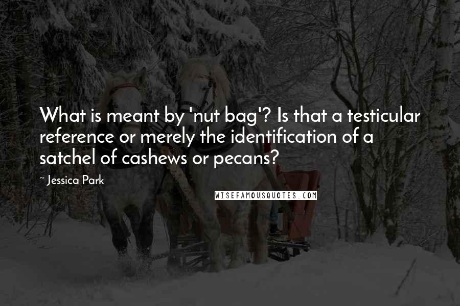 Jessica Park Quotes: What is meant by 'nut bag'? Is that a testicular reference or merely the identification of a satchel of cashews or pecans?