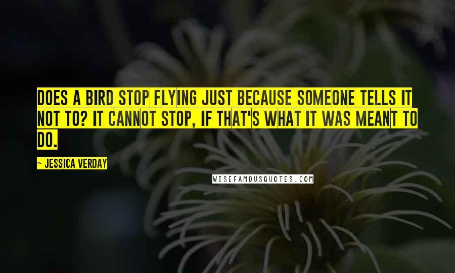 Jessica Verday Quotes: Does a bird stop flying just because someone tells it not to? It cannot stop, if that's what it was meant to do.