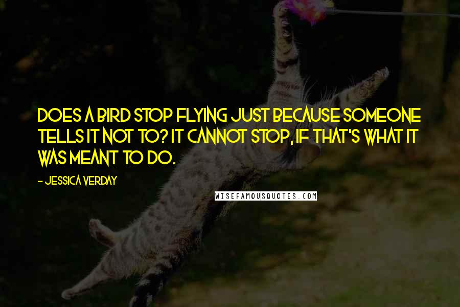Jessica Verday Quotes: Does a bird stop flying just because someone tells it not to? It cannot stop, if that's what it was meant to do.