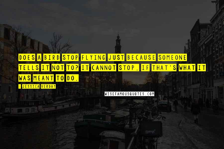 Jessica Verday Quotes: Does a bird stop flying just because someone tells it not to? It cannot stop, if that's what it was meant to do.