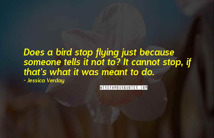 Jessica Verday Quotes: Does a bird stop flying just because someone tells it not to? It cannot stop, if that's what it was meant to do.